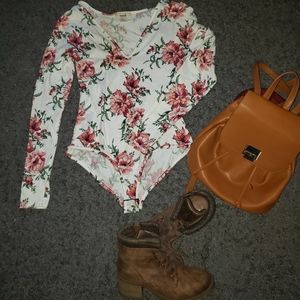 Womans V Neck floral bodysuit